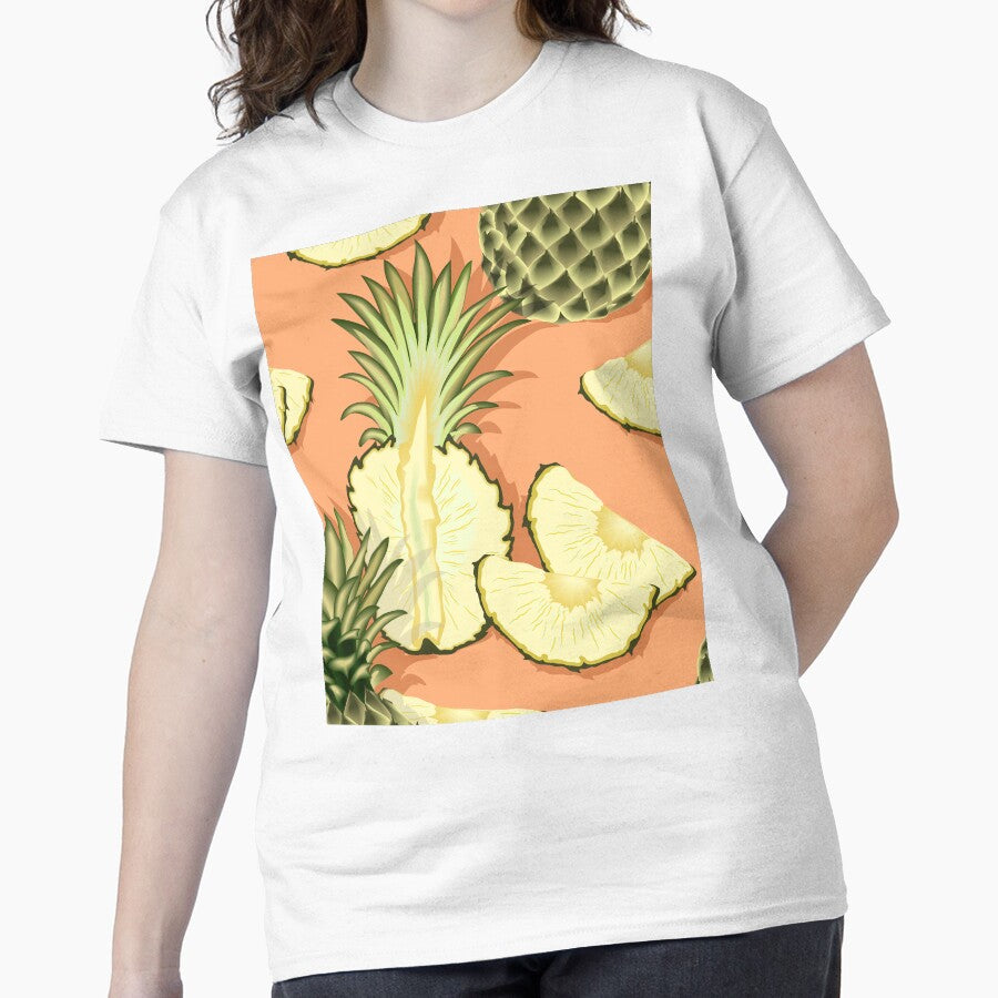 Ripe pineapples, light coral background Classic T-Shirt